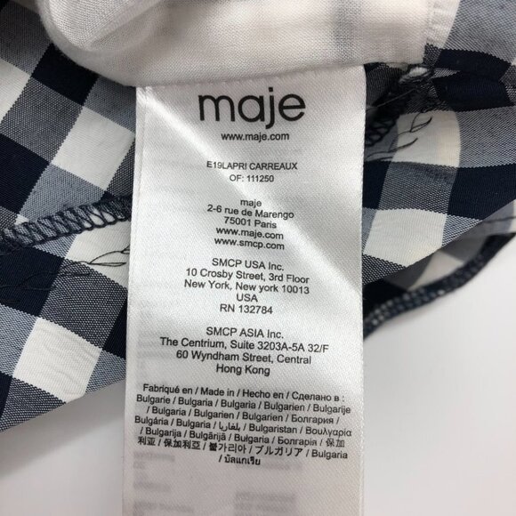 Maje Lapri Gingham Cropped Off Shoulder Top in Checkered black + white size 1 SP - Picture 9 of 16
